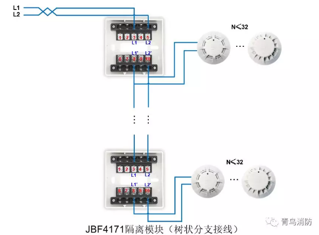 JBF4137隔離模塊樹(shù)狀分支接線(xiàn)接線(xiàn)圖